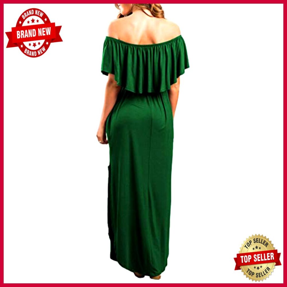 Off Shoulder Ruffle Maxi Dress Side Split Pockets… - image 4